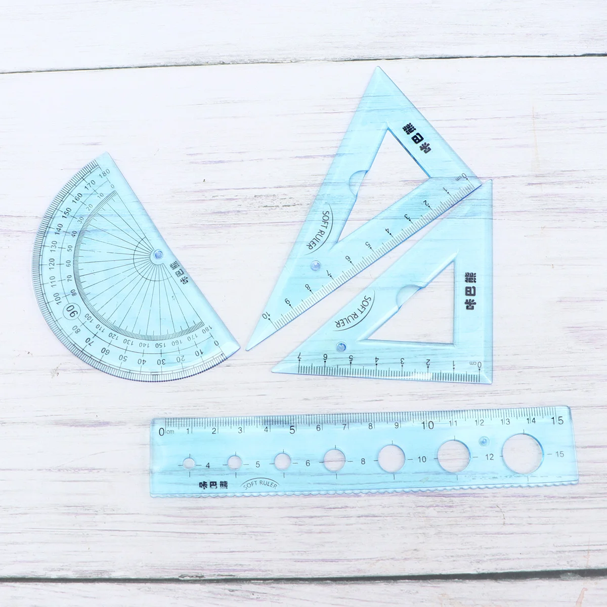 

4Pcs Bendable Rulers Set Safe Student Stationery Clear Scale Portable for School Use Girl Boy Transparent Blue