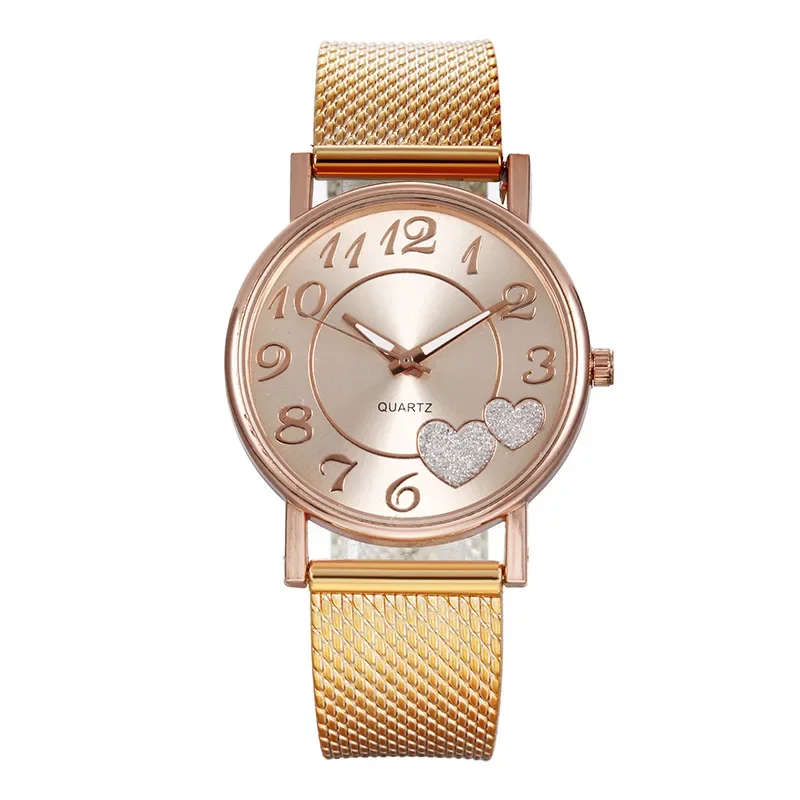 Elegante reloj de esfera de corazón de oro rosa para mujer, temperamento Simple, resistente al agua, femenino de alto nivel, relojes de lujo para