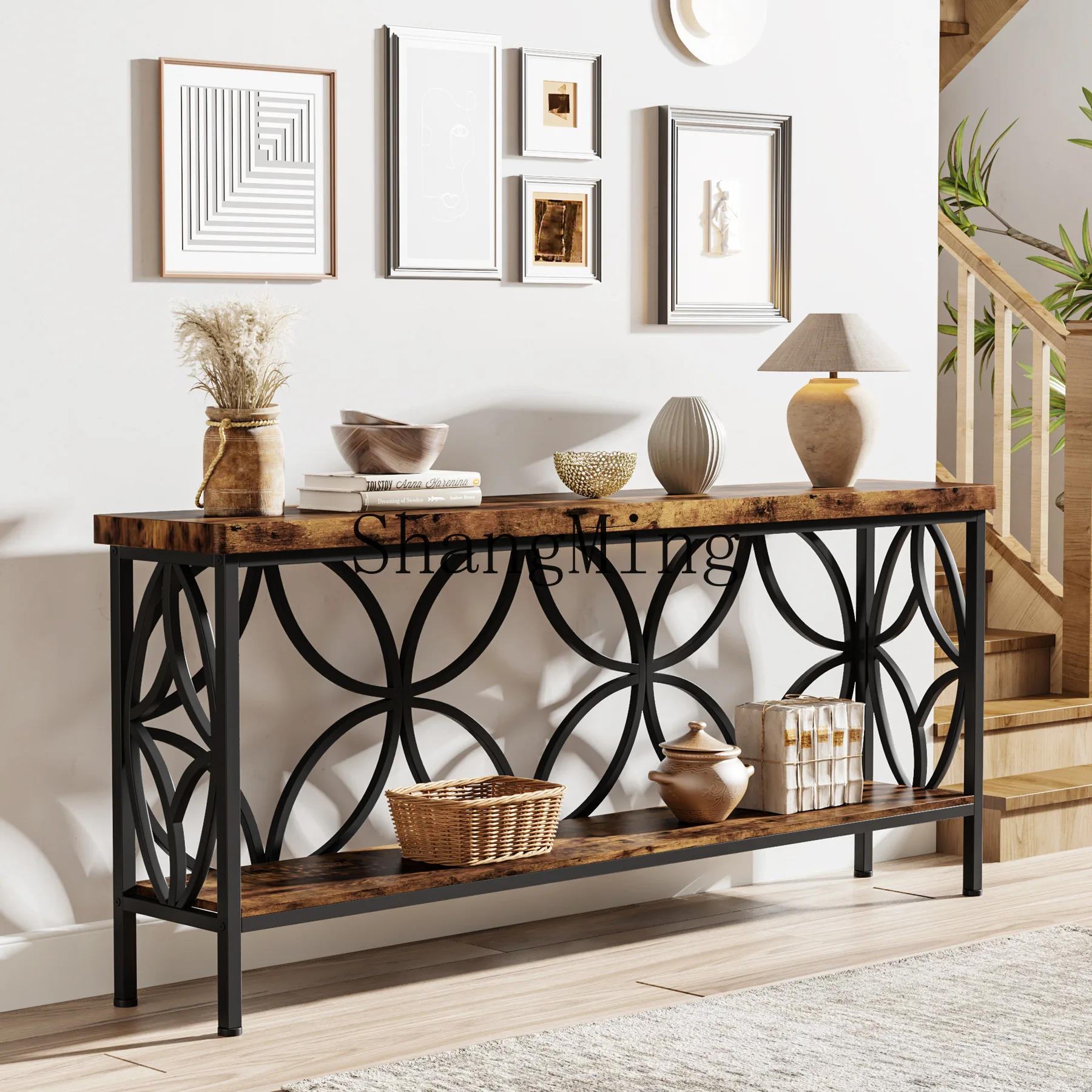 SM home new retro log winding corridor bar table living room entry table table console