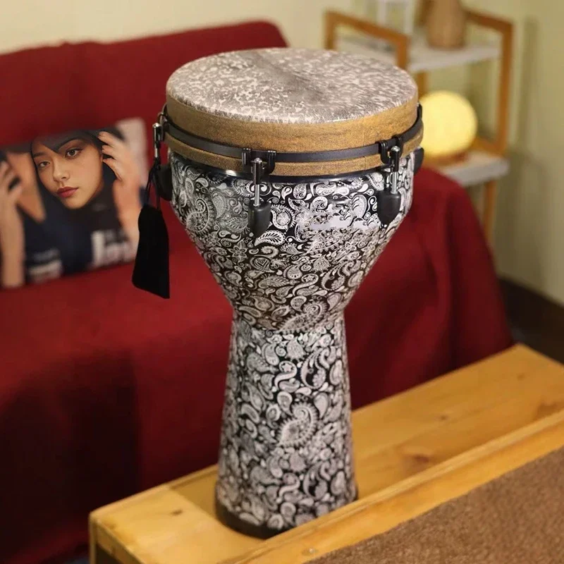 

Portable Djembe African Drum 12 Inch Hand Drums Tuning Beginner Adult Wood Colorful Art Patterns Percussion Musical Instrument