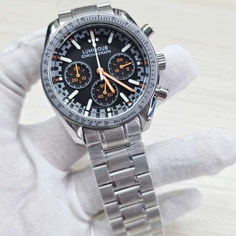 2025년 최신형 쿼츠 남성용 40mm 문워치 비즈니스 시계 남성 시계 탑 브랜드 명품 시계 남성 크로노그래프 VK63 방수