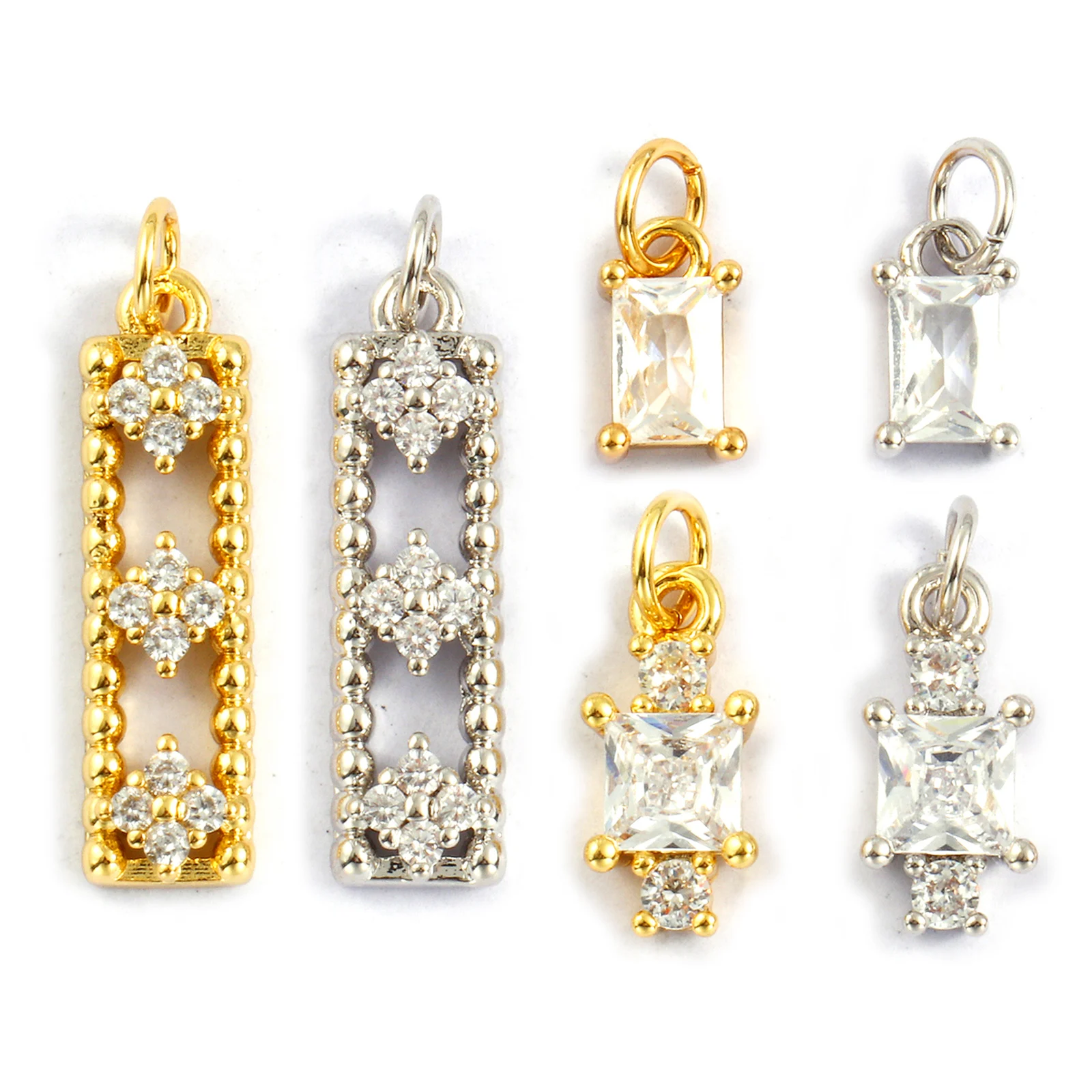 2 PCs Brass & Cubic Zirconia Charms Gold Plated Silver Plated Pendants For DIY Necklace Bracelet Jewelry Making Findings