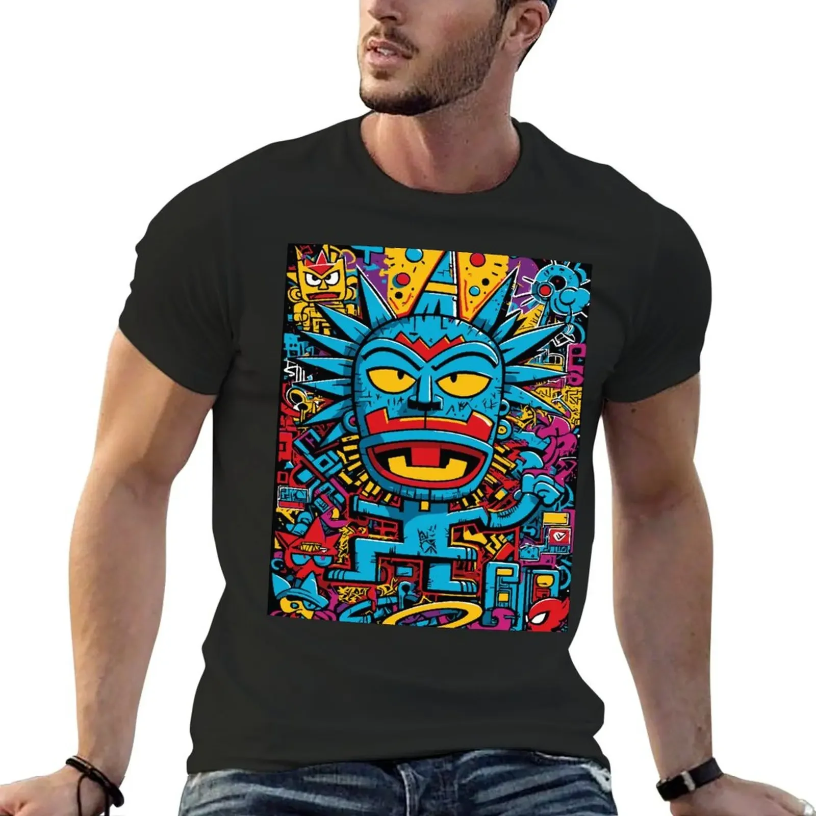 

Blue Aztec Graffiti Street Art by Emmanuel Signorino T-Shirt baggy shirts plus size tops sweat quick drying t shirts for men