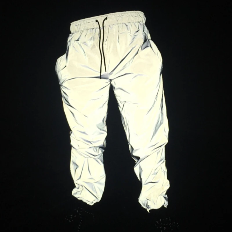 

Men Streetwear Reflective Sweatpants Robot Hip Hip Mens Sports Shining Night Glow Shining Pants Harajuku Loose Jogger Double