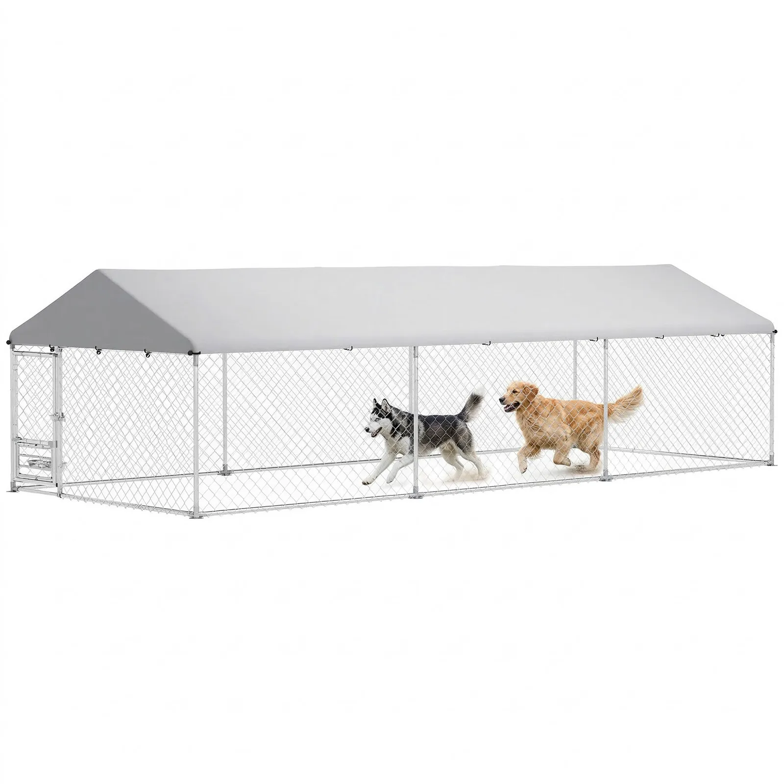Extra Large Outdoor Dog Kennel with Adjustable & Rotatable Bowl Rack