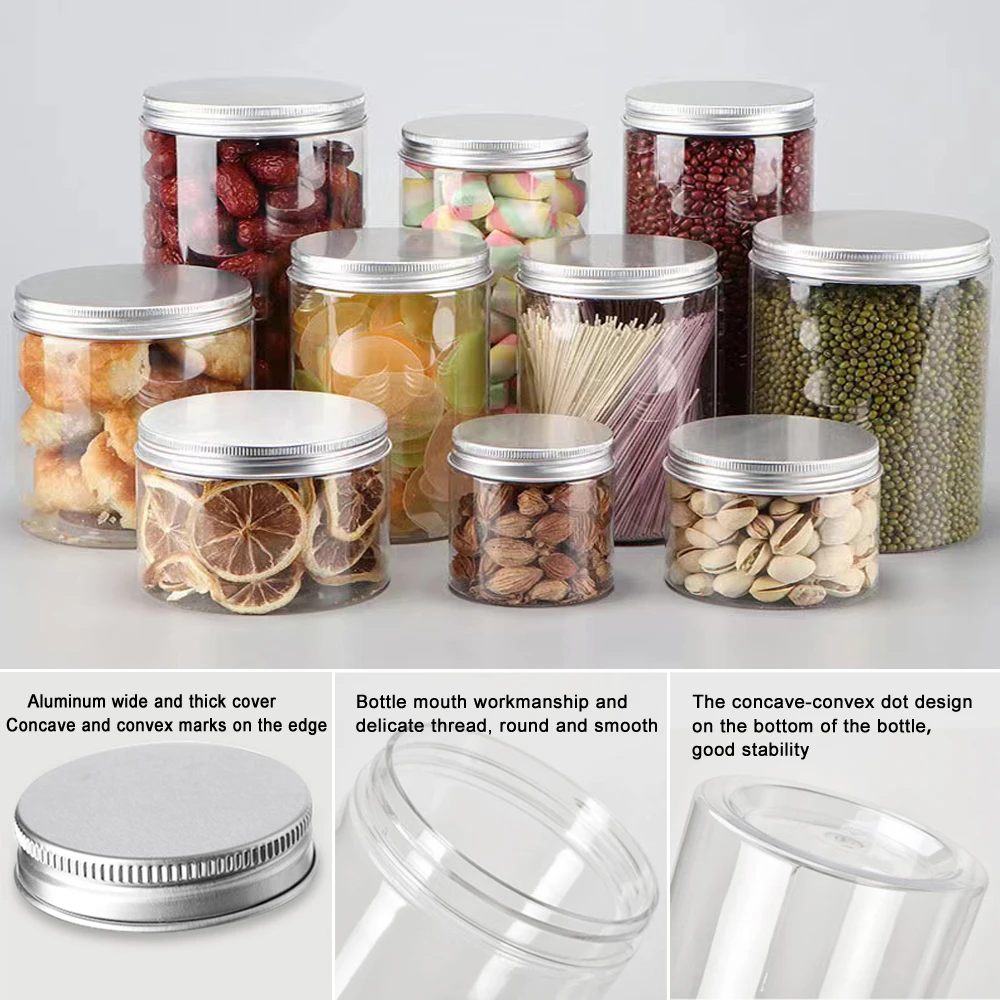 1-10 قطع 20-250 مل برطمانات بغطاء ألومنيوم واسعة الفم، حاويات كريم بلاستيكية شفافة فارغة لتخزين مستحضرات التجميل والمكياج