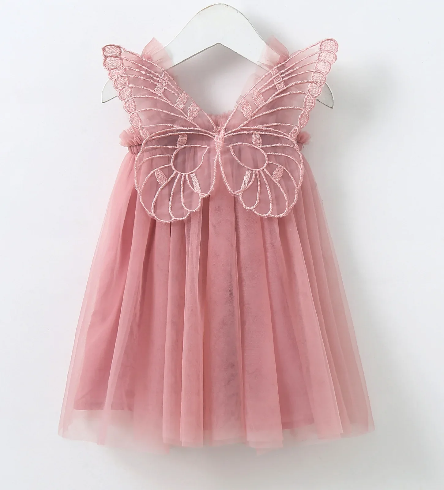 Children Suspender Dress 3D Butterfly Angel Wings Fluffy Mesh Princess Skirt Kids Girl Cute Mesh Birthday Gift Infant Ball Gown