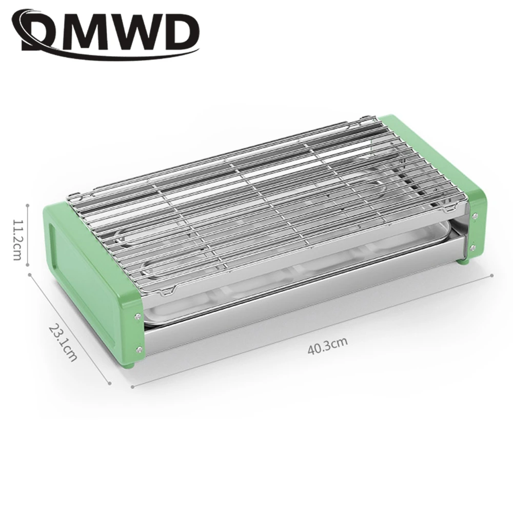 DMWD Household Baking Pan Electric Grill Barbecue Oven Cooking Machine BBQ Griddles Roasting Frying Tray Non-stick Cookware 220V