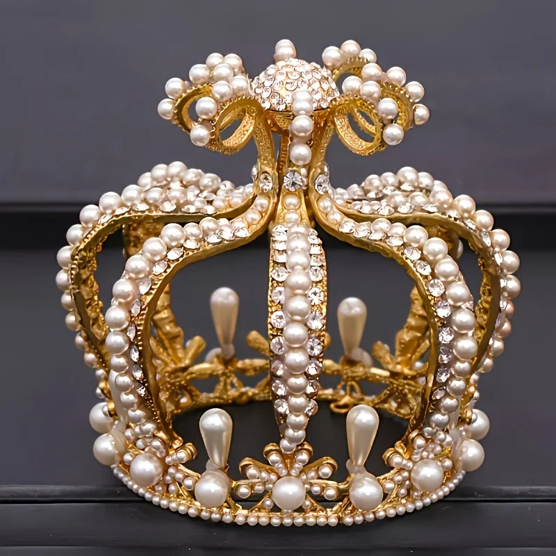 Luxury Silvery Gold Color Tiaras And Crown Simulated Pearls Crystal Rhinestone Diadems For Bride Women Wedding Hair Accessories