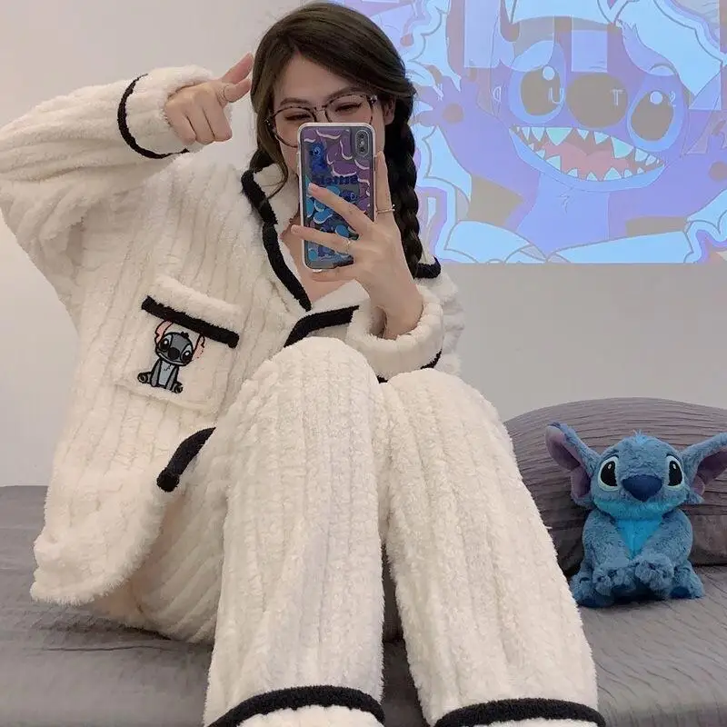 

Couple Anime Warm Pajamas Set Kawaii Women's Autumn and Winter New Thickened Sweet Long Sleeved Home Wear Fashion Two Piece Set