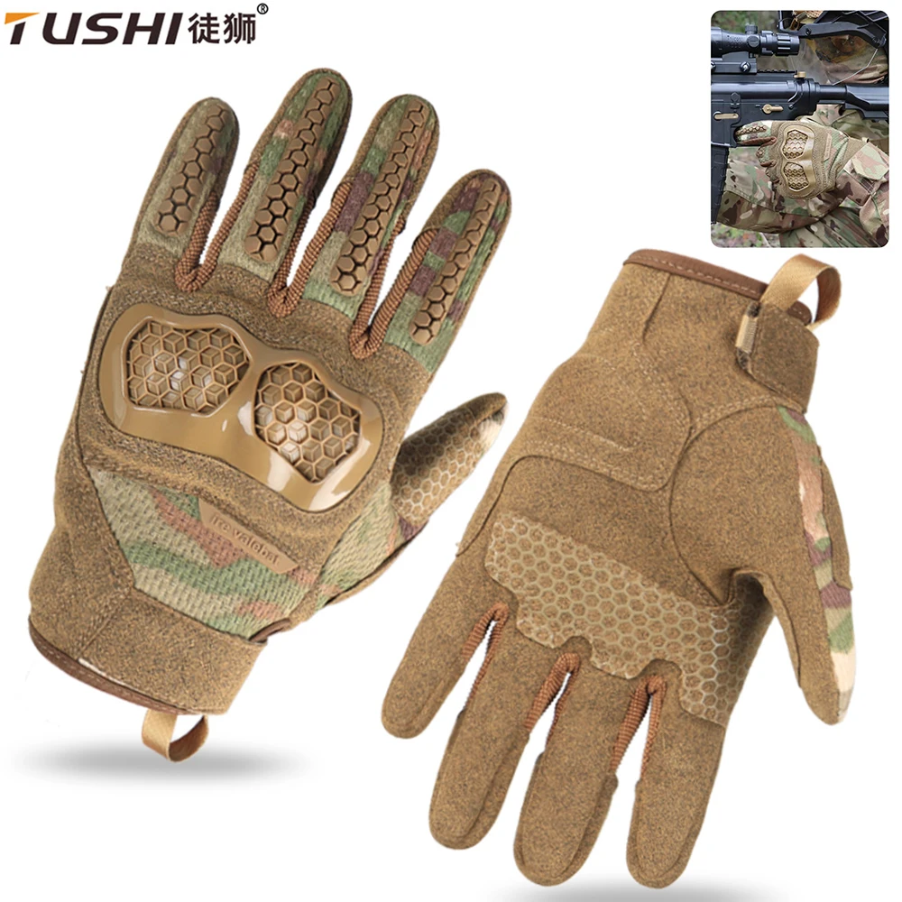 TUSHI-guantes tácticos de pantalla táctil para exteriores, resistentes al corte, tiro, caza, antideslizantes, protección de trabajo, guante de dedo