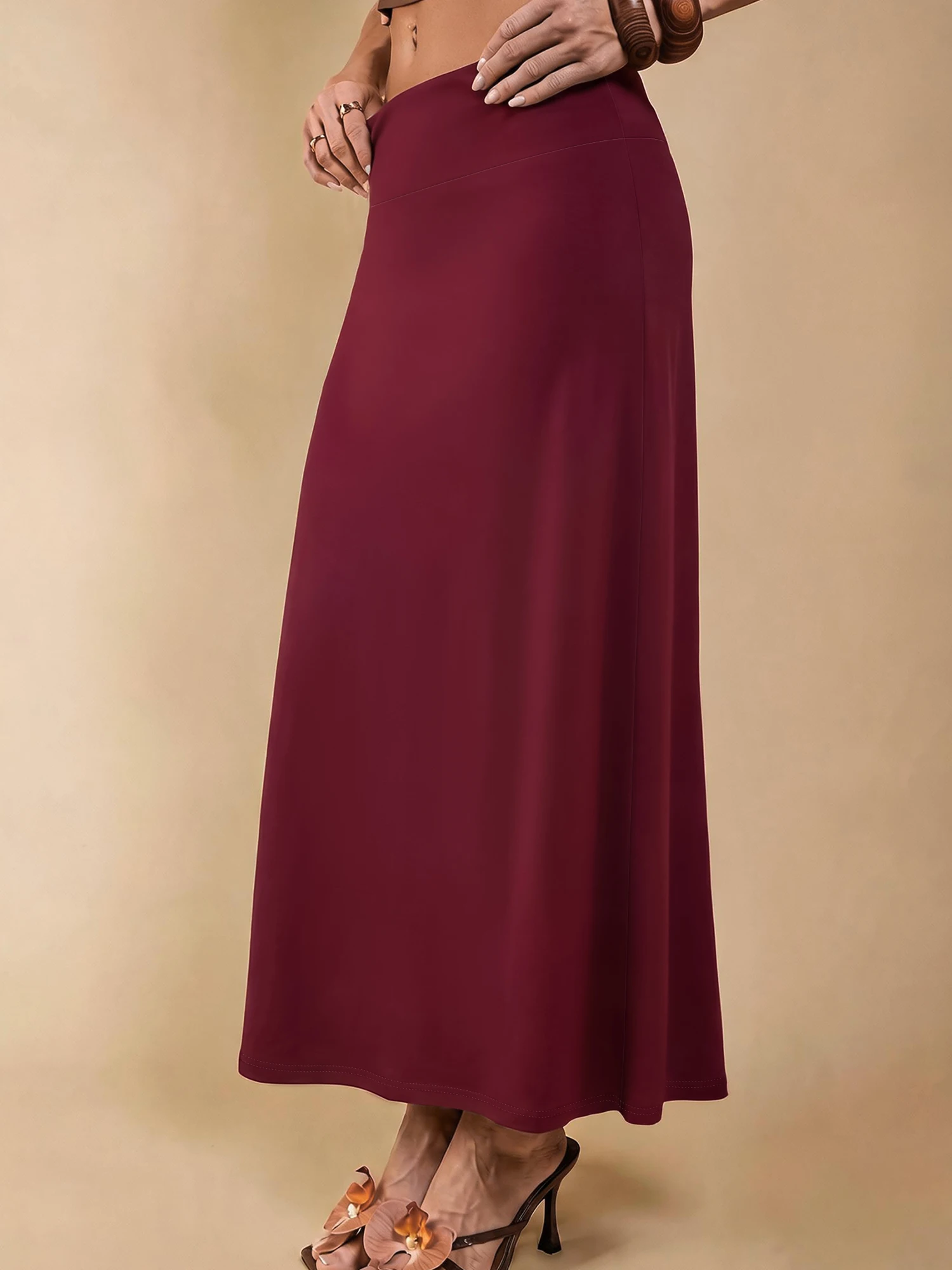 Tailored Swing Midi Skirt, Wide Elastic Waistband, Corporate Work Hour & After-Work Reception Wear