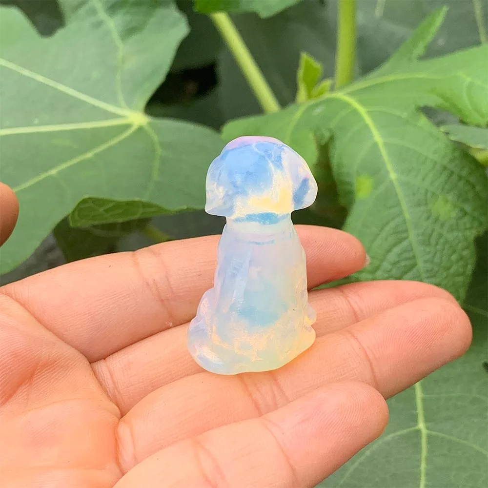Opalite Dog Statue Hand Carved Crystal Animal Figurine Reiki Healing Energy Stone Spiritual Protection Home Decor Gift
