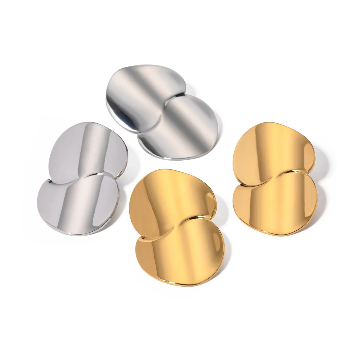 

Stainless Steel PVD 18K Gold Plated Tarnish Double Beads Eight Stud Earrings For Woman Jewelry Wholesale Trendy