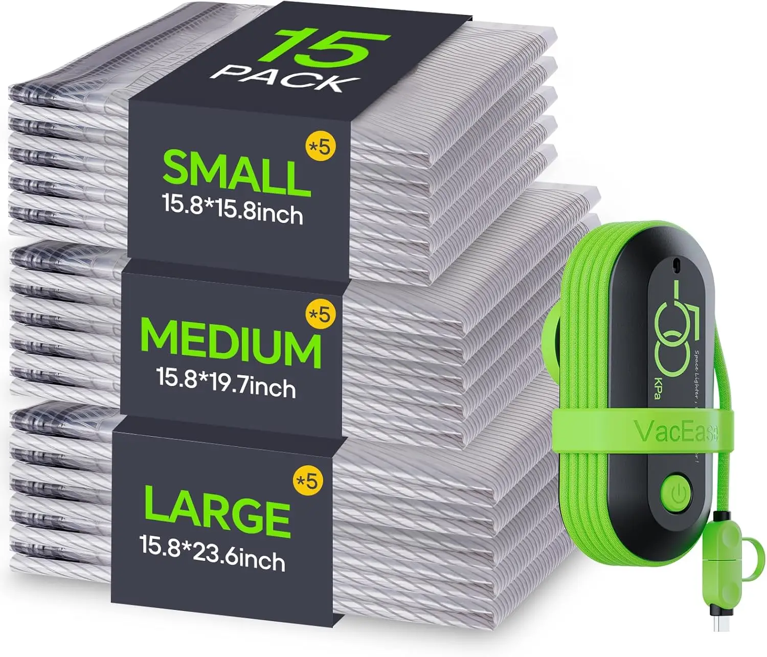 

Вакуумные пакеты для путешествий с USB-насосом, 15 штук, компрессионные пакеты для багажа, размер для ручной клади