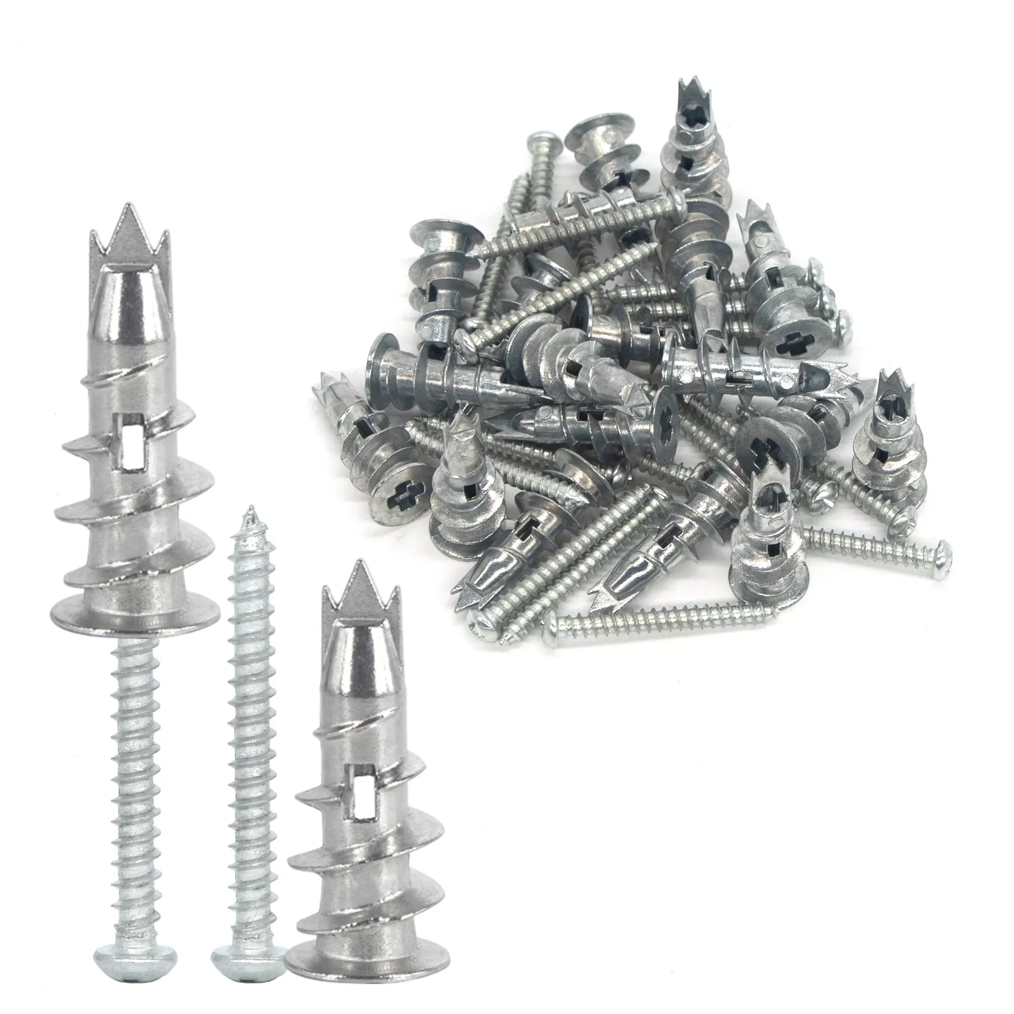 20-400pcs(10-200sets) Zinc Alloy Plasterboard Drywall Anchor Hollow Wall Self-drilling Wall Plug with Tapping Screw Drywall Bolt