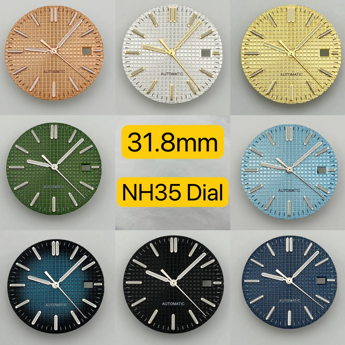 Dial+pointer, NH35 dial, green glow in the dark, 31.8mm diameter, suitable for NH35/NH36 movements. Oak DIY Assembly