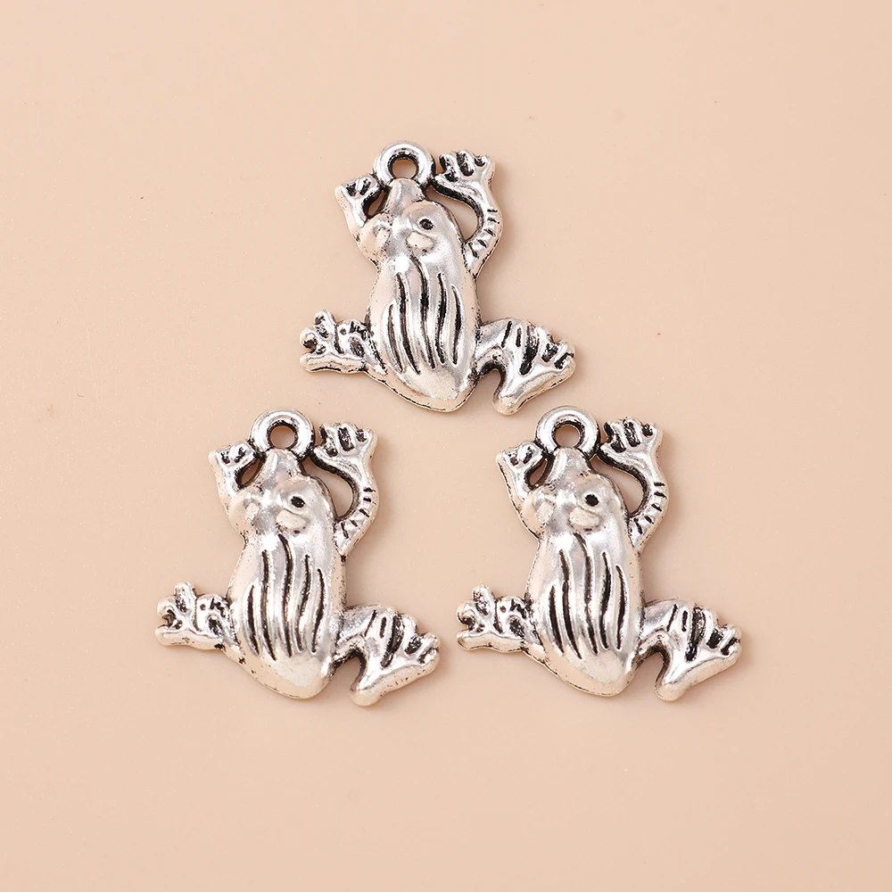 Leslie 10 Stück/Set Trendige Legierung Antik-Silber-Farbene Frosch-Anhänger für Armbänder Halsketten DIY Handgemachtes Schmuckzubehör – Detail 3