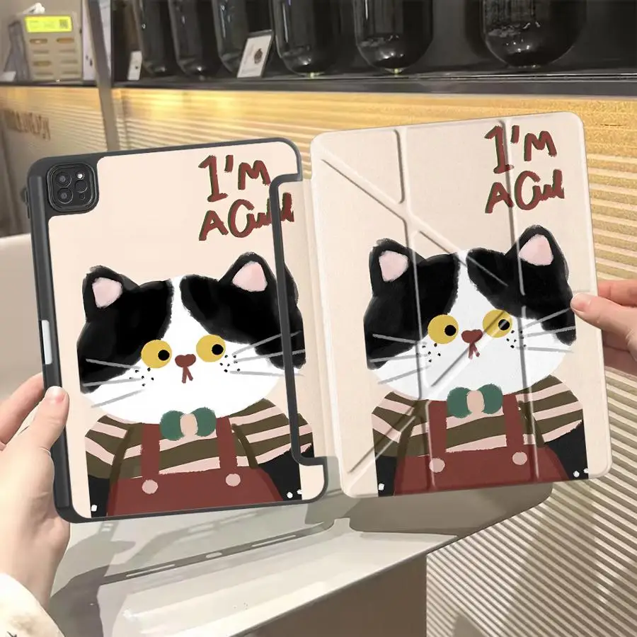 

Милый чехол-подставка с котиком для планшетов iPad Mini 6, 7, Pro 11, 10, 9, 8, 7, 12.9 дюймов Pro 2025, Air 4, 5, M3, M2, 1, 2, M4, 11 дюймов