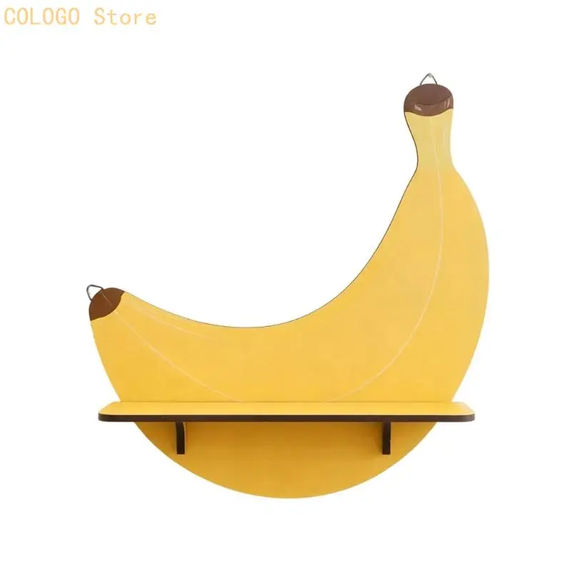 Wooden Wall Mounted Storage Shelf, Fruit Themed Display Shelf with Single Front for Entryway, Kitchen, Bedroom D0LD