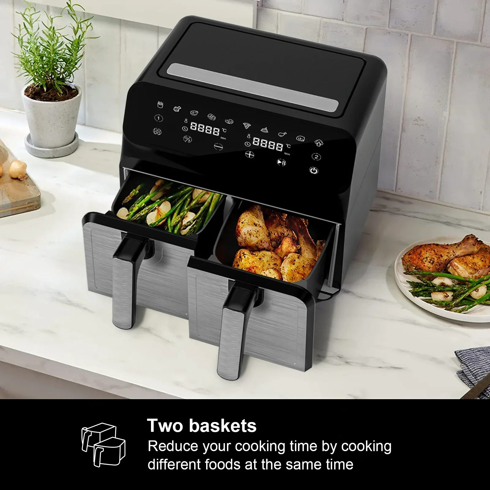 Multifunction Digital Air Fryer with 2 Independent Baskets, 4-in-1, 4-in-1