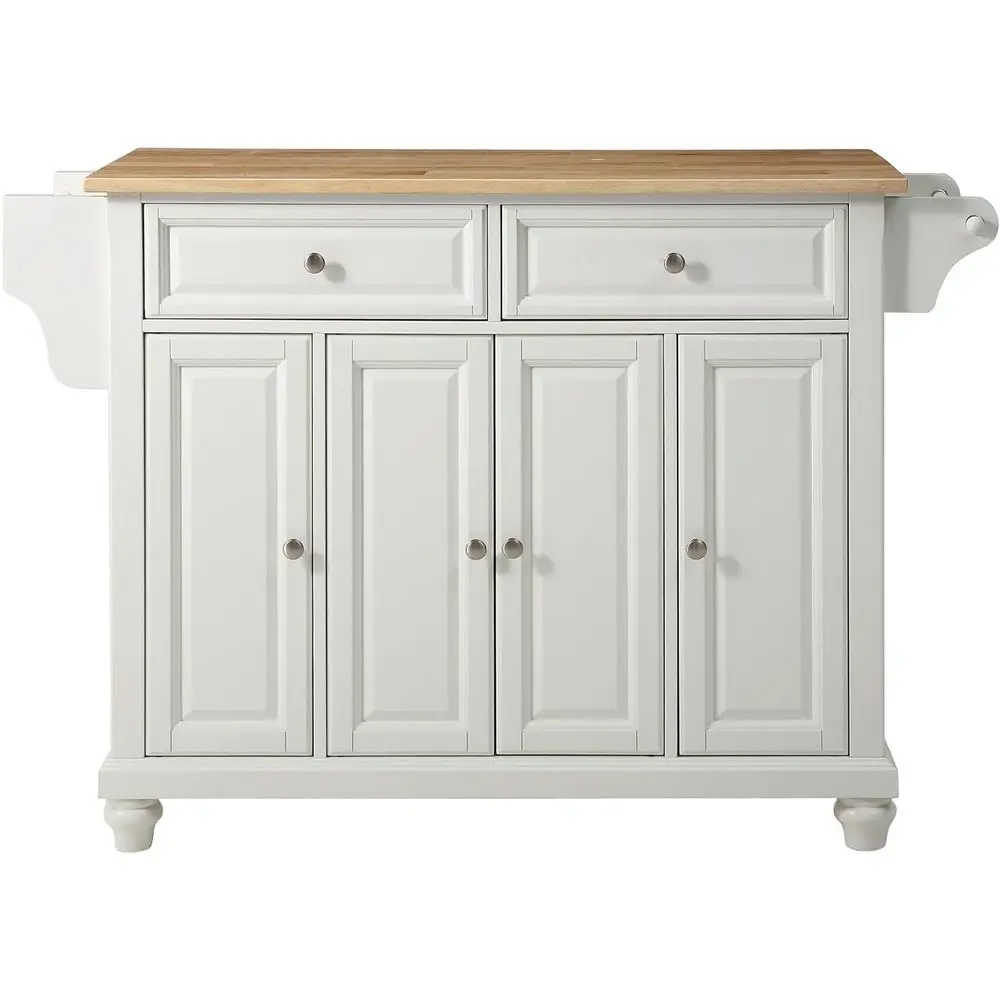 

White Rolling Kitchen Island Cart with Spice Rack and Microwave Stand, Cambridge Wood Style