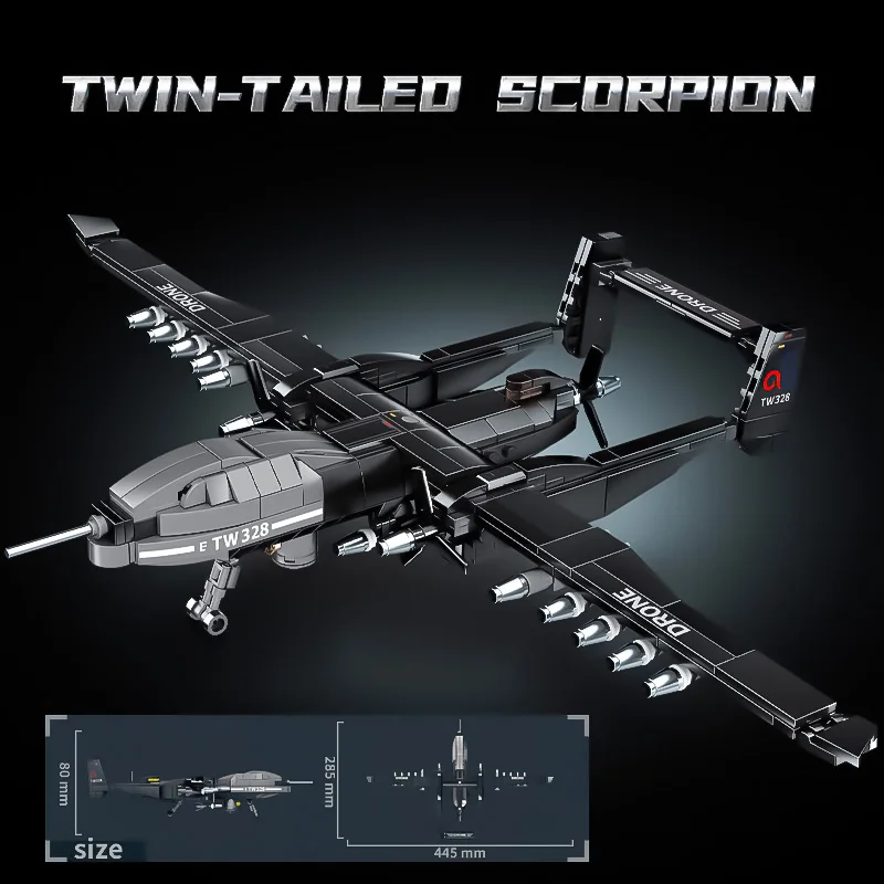 2025 ใหม่Double Tailed Scorpion Droneประกอบใบพัดเครื่องบินบล็อกอาคารJ-20 Combatเครื่องบินของเล่นเด็กรุ่น