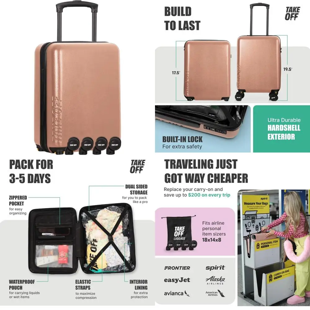 Compact Hardshell Underseat Carry-On Luggage with Removable Wheels, TSA Lock, Fits Tight Spaces for Personal Items