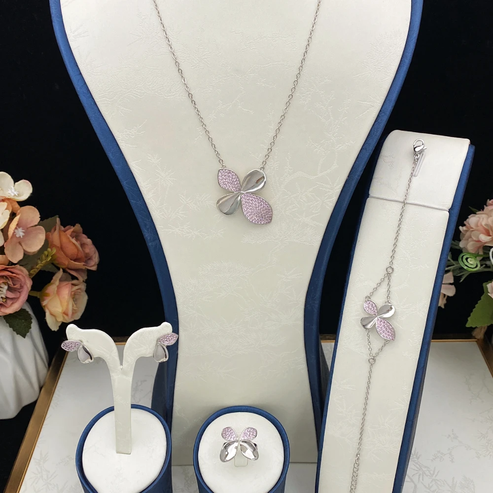 

Falair Gold Plated Copper Jewelry Set for Women Artificial Zircon Bracelets Rings Necklaces Earrings for Date Party