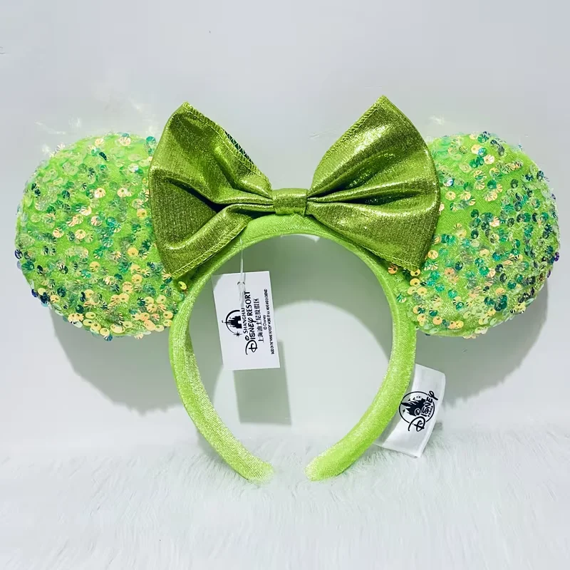 Disney Parks Light Green Sequin Minnie Ears Shanghai Disneyland Headband NWT Green Sequin Bow Exclusive Rare Disney Parks Minnie Ears  main image 4