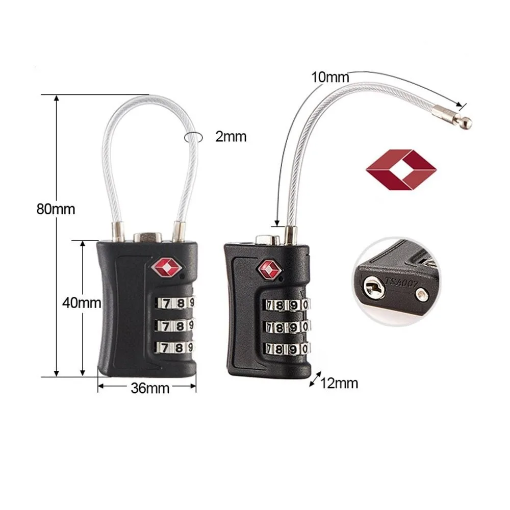 Cute 3 Digits Password Padlock Metal Travel Luggage Steel Wire Rope Small Password Lock Mini Padlock