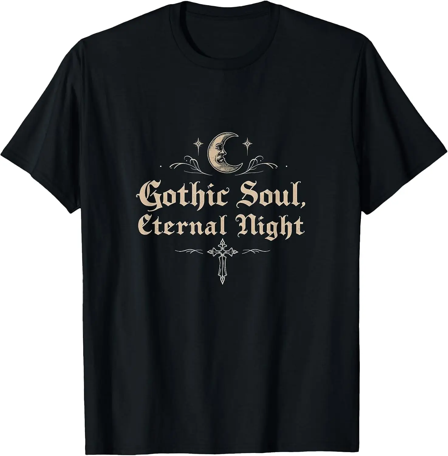Gothic Soul Eternal Night Dark Aesthetic Design T-Shirt Men's Graphic Print T‑Shirt, Casual Short Sleeve Crew Neck Tees, Summer Daily Wear Soft Cotton Tops for Male.