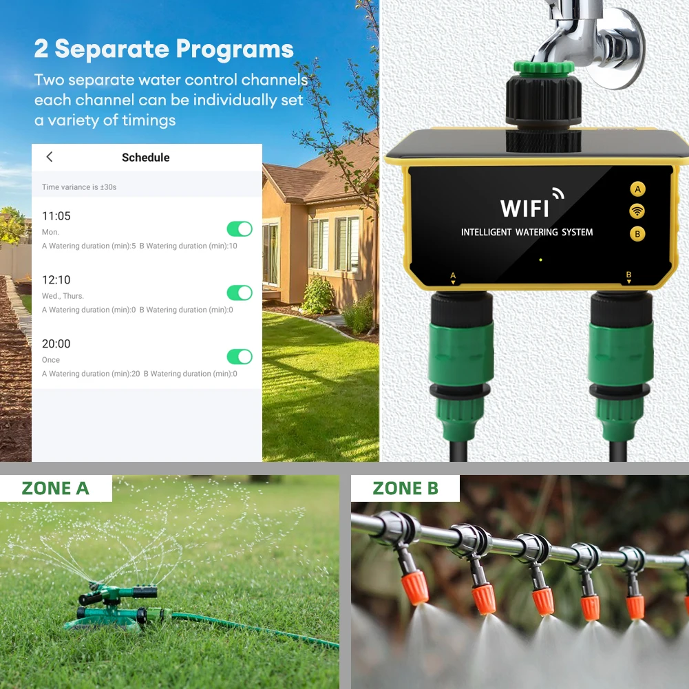 Imagem -03 - Yieryi-wifi Tuya Temporizador de Irrigação Automática Aspersão por Gotejamento para Jardim Carregamento Solar Controle de Aplicativos Rega Zonas