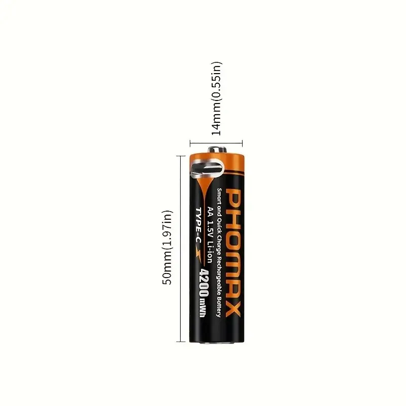 PHOMAX USB Lithium-Ion Rechargeable Batteries AAA 814mWh AA 4200mWh 1.5V Long-Lasting Battery for Digital Devices