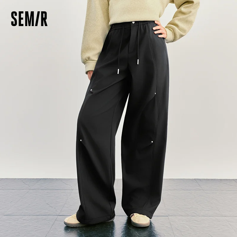 Semir Women Pants Fleece Lined Panelled Design Loose Fit Wide Leg Street Style 2026 Winter Everyday Style Full Length