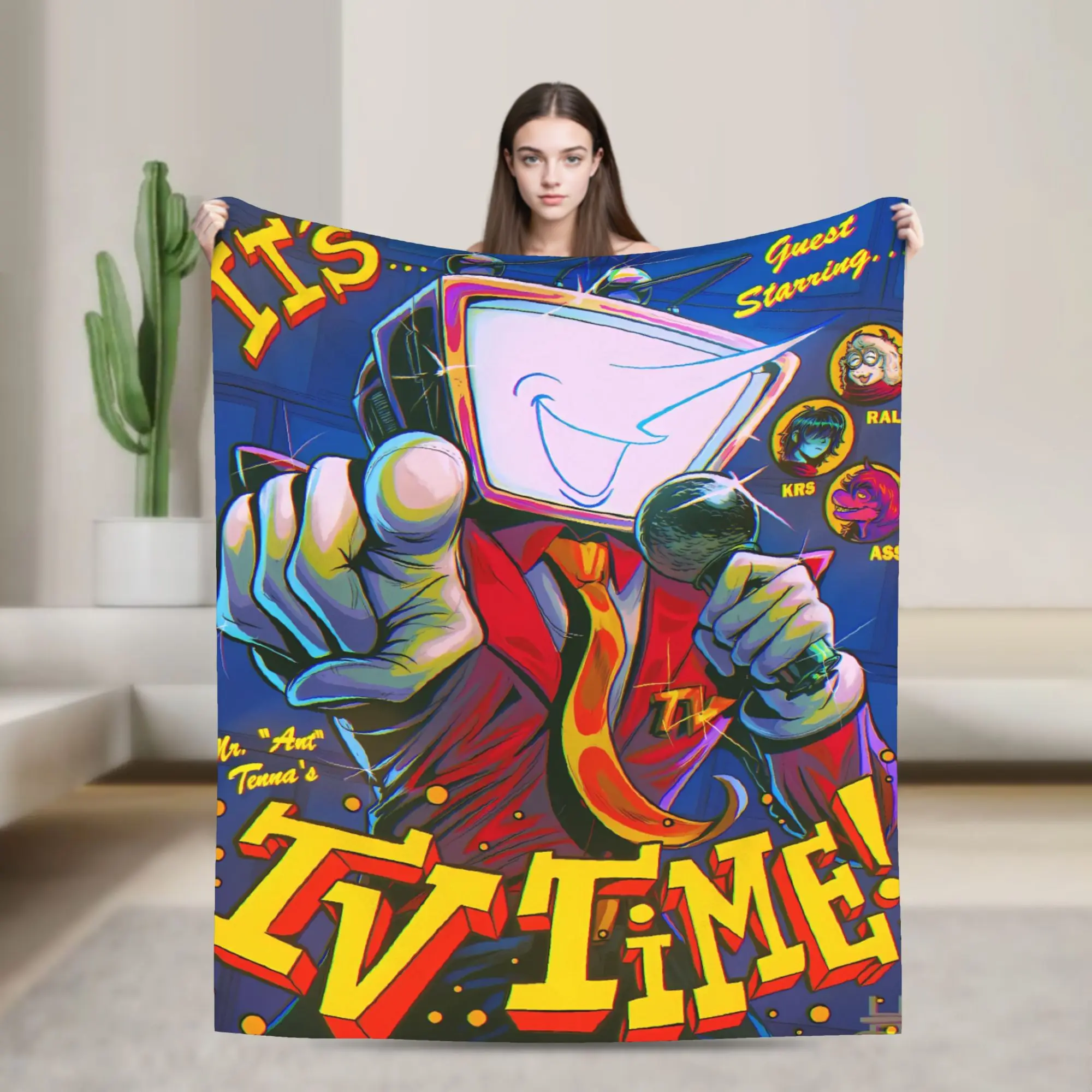 Cartoon Tv Tenna  Game Deltarune Flannel Blanket  Warm Soft Throw Blanket for Outdoor Airplane Travel Bedspread Sofa Bed Cover