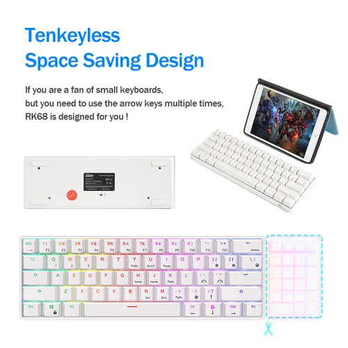 Imagen 2 del producto RK Royal Kludge RK61 2,4G teclado mecánico inalámbrico Bluetooth triodo 61 teclas RGB retroiluminado Mini teclado de jugador intercambiable en caliente