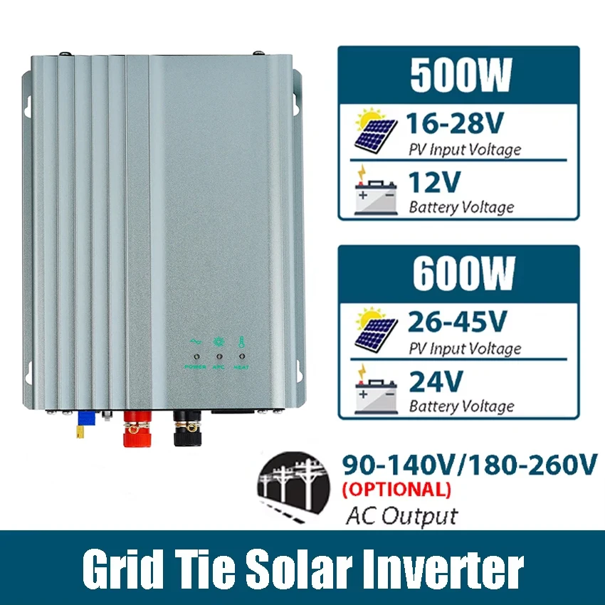500W 600W Grid Tie Solar Inverter DC 12V 24V Battery Input to 110V 220V AC Power Source From Solar Panel or Battery