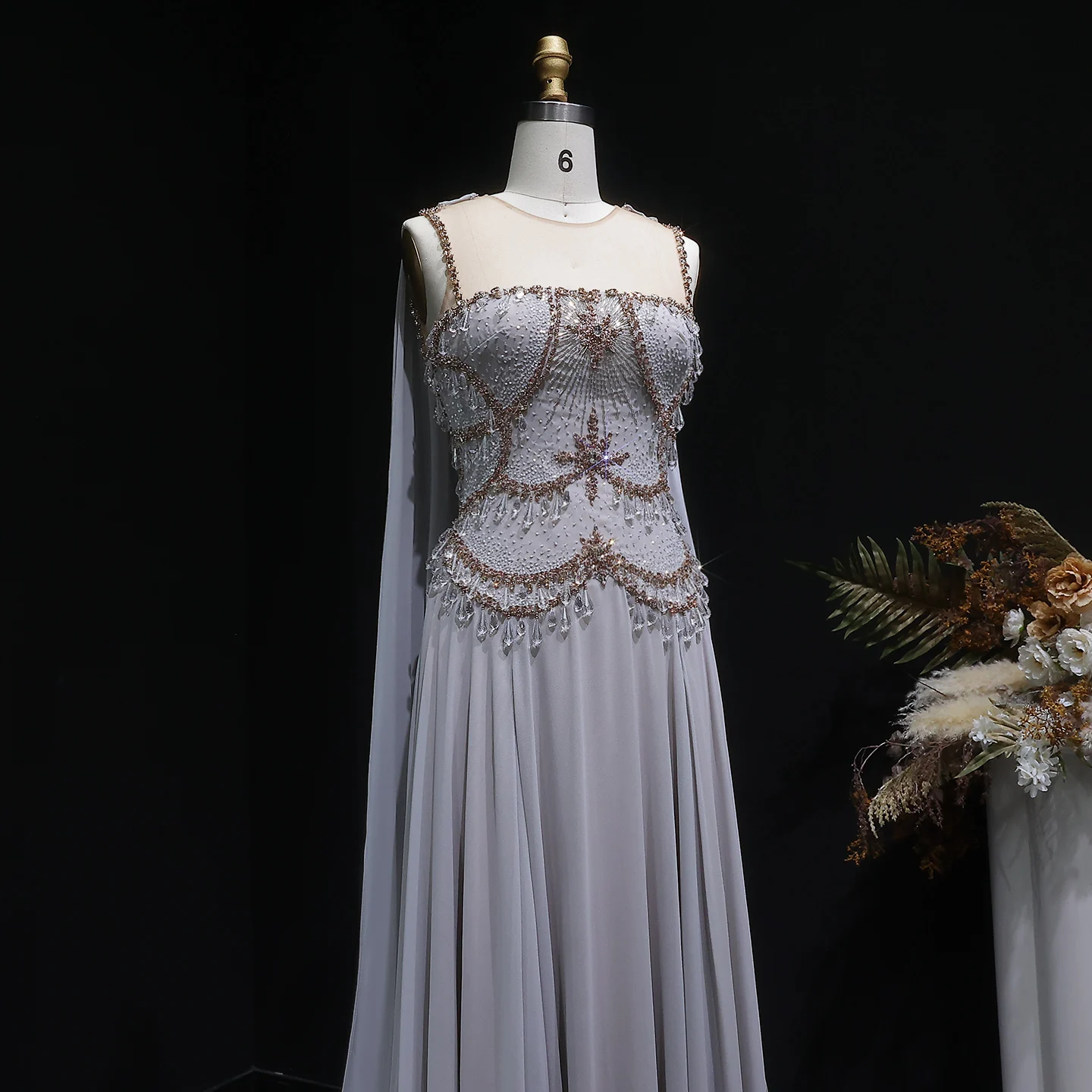 Sharon Said Elegante Arabische Silber-Gold Abendkleider mit Kristallperlen 2026 Dubai für Hochzeitsfeier-Kleider SS517 Maßanfertigung – Detail 11