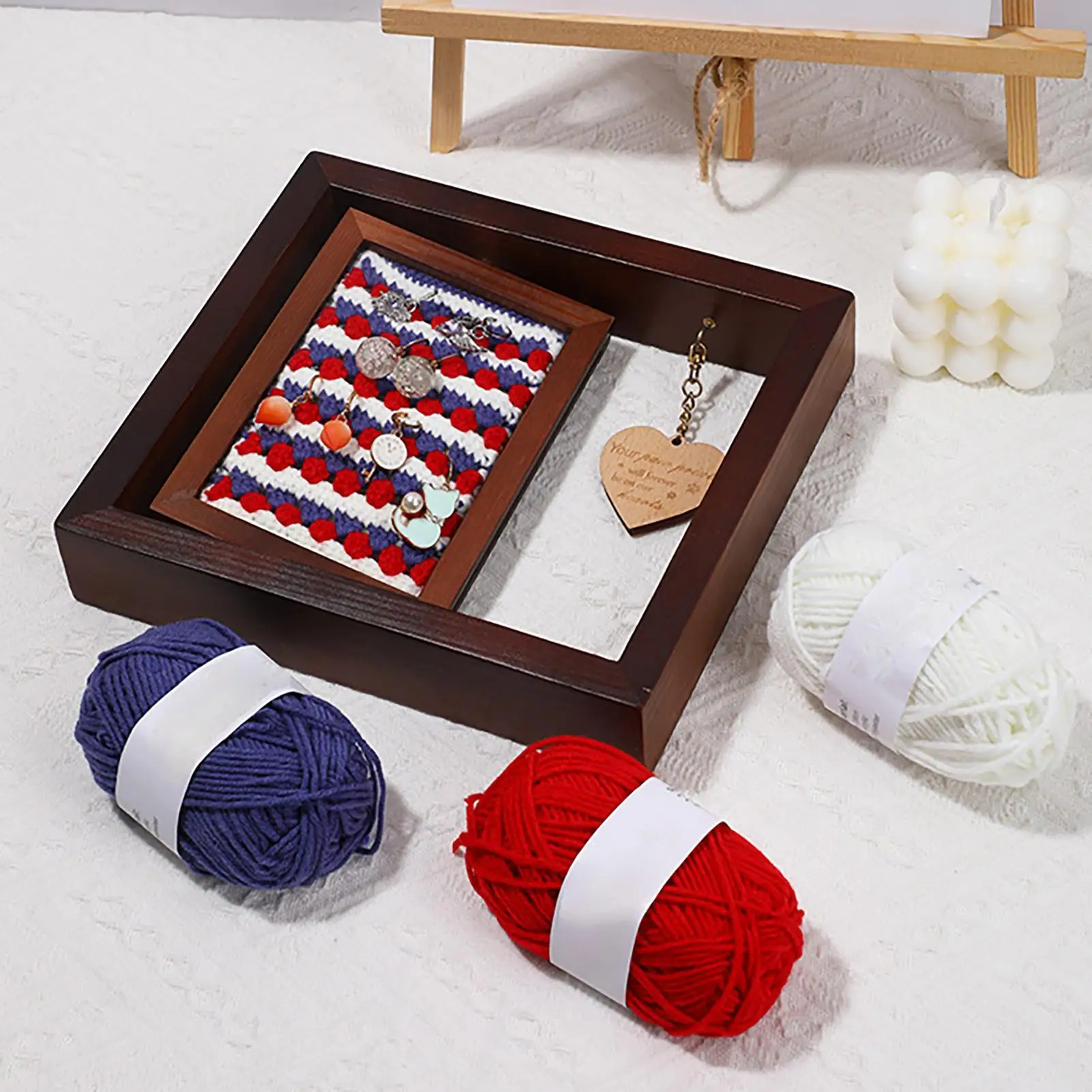 Craft Picture Frames 360-Degree Rotating Storage Hanger 8.27x9.06x1.77In Wood Wall Earring Organizer DIY Crochet Materials Kit
