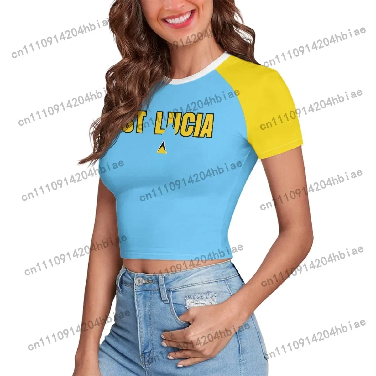 Patriotic Crewneck Carribean High Street Fashion Crop T Shirt Tops Custom St Lucia Saint Lucia Flag Y2K Hot Girl Baby Tee Top