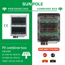 4 input 4 out DC 550V Solar photovoltaic PV Combiner Box With Lightning Protection Fuse MCB SPD Waterproof Box IP65 Wholesale