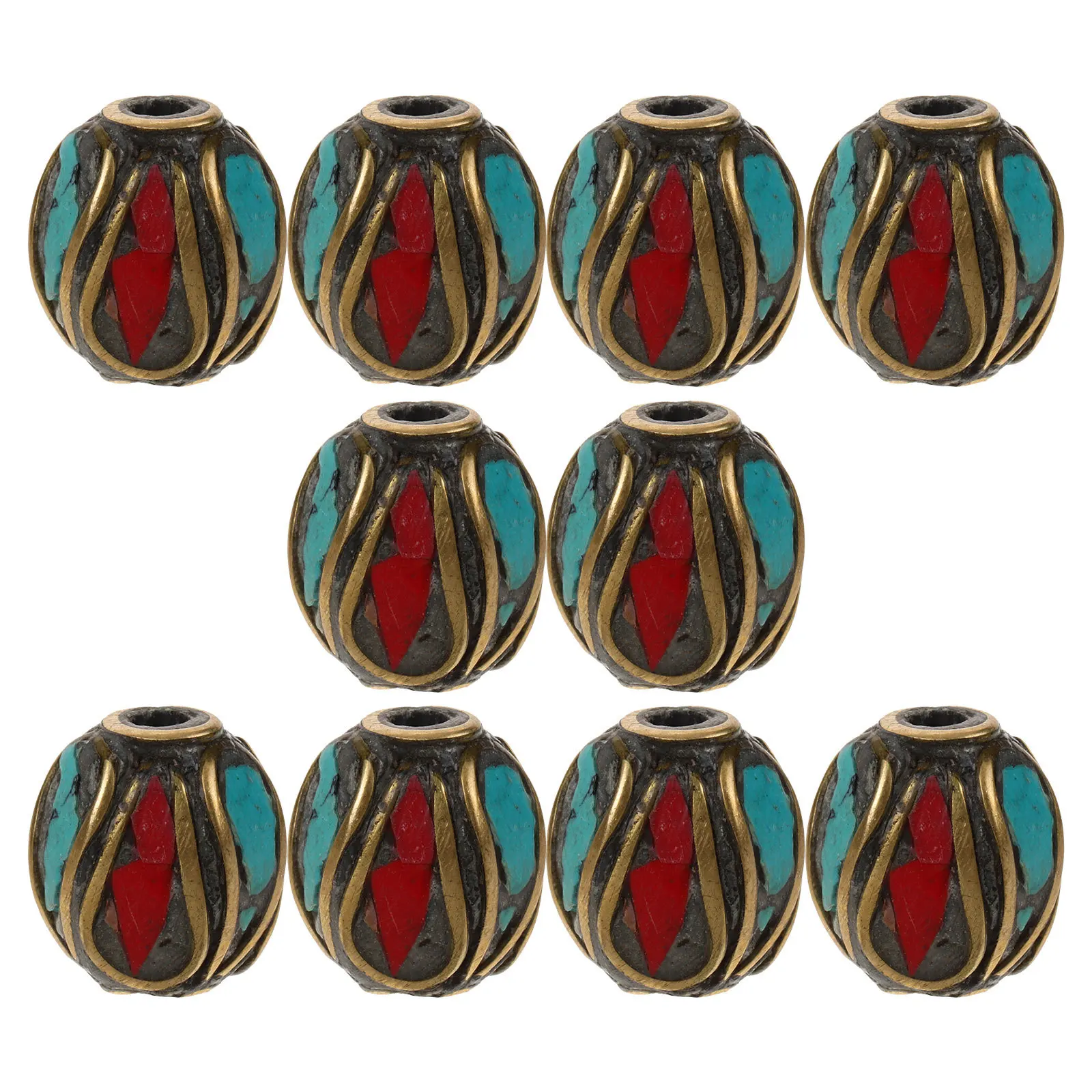 

10Pcs Tibetan Style Buddha Beads Green Turquoise Spacer Handmade Copper Beads for DIY Jewelry Making Craft Projects