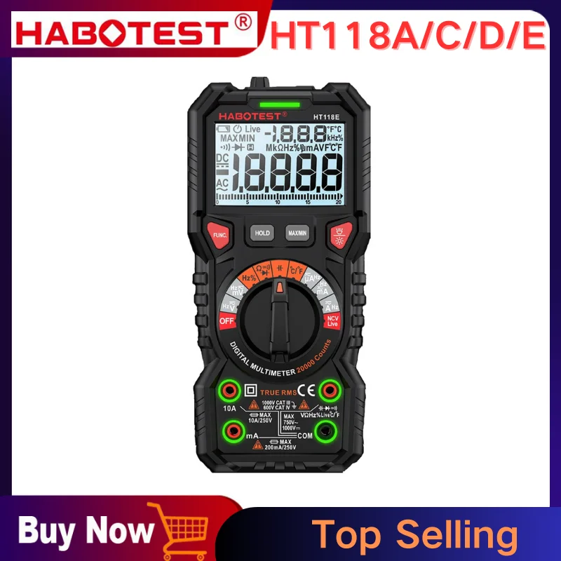 HABOTEST HT118 Digital Multimeter Ture RMS 1000V AC/DC 6000 Counts Voltmeter Auto Range NCV Hz Diode ohm Tester Multimetro