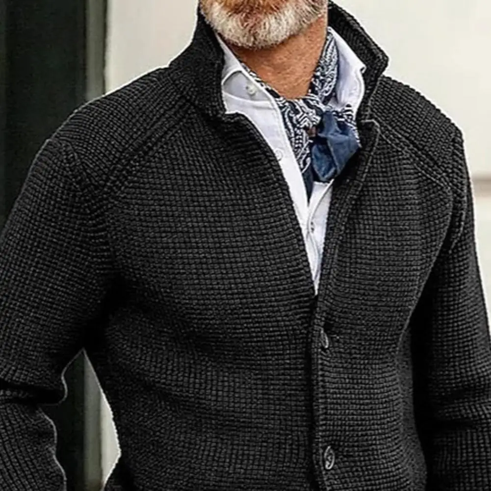 

Men's Solid Casual Knitwear Sweater Thick Warm Stand Collar Cardigan Tops Elegant Knitted Coats Autumn Winter Male Sweaters