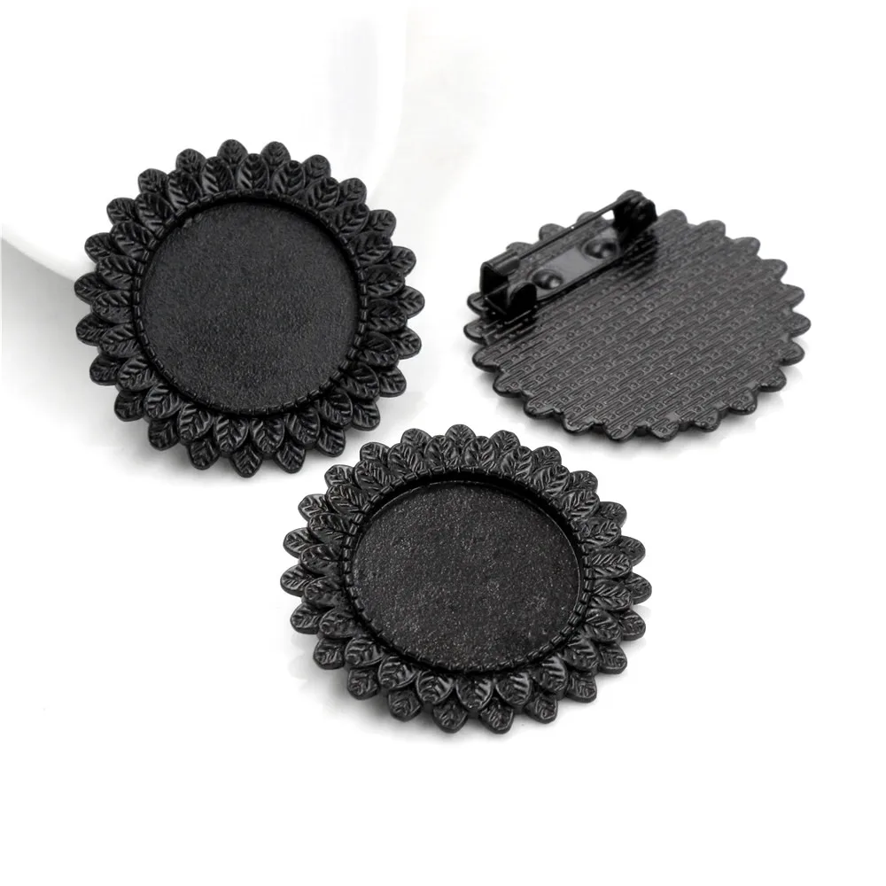 5pcs 20mm Inner Size Antique Silver Plated Bronze Black Brooch Pin Classic Style Cabochon Base Setting