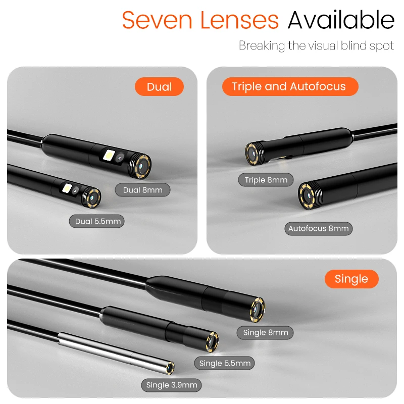 5'' IPS Screen Borescope 1080P Camera Detachable Design 1-15m Rigid Cable Autofocus 8mm 1920P Industrial Endoscope for Check Car