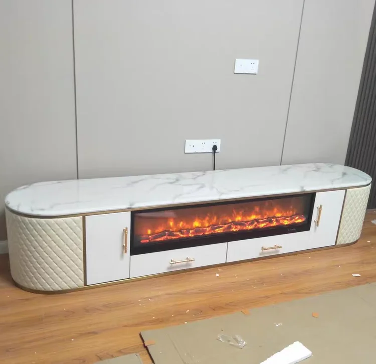 

Modern Luxury TV Stand Electric Fireplace TV Stand with Marble