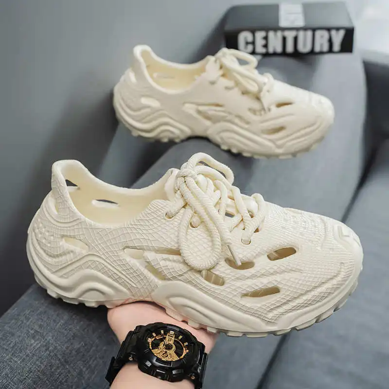 With Holes Synthetic Leather Men's Flip Flops Flip Flops Slippers Beach Clapper Shoes Luxury Brand Sandals Sneakers Sports