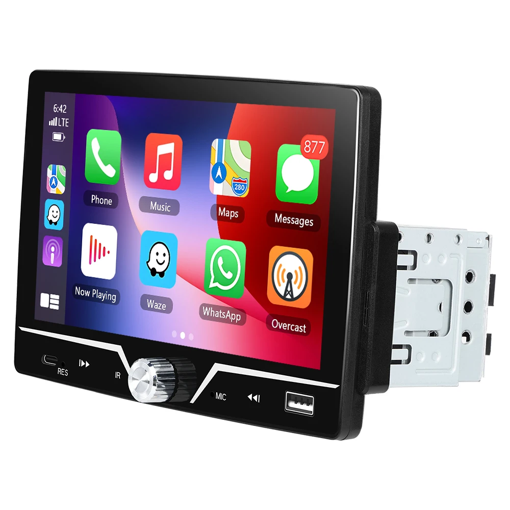 Podofo 1Din Autoradio mit Drehknopf 7'' MP5-Player Bluetooth FM Carplay Android Auto EQ SWC FM Mirror Link USB & TYPE-C Multimedia-Player
